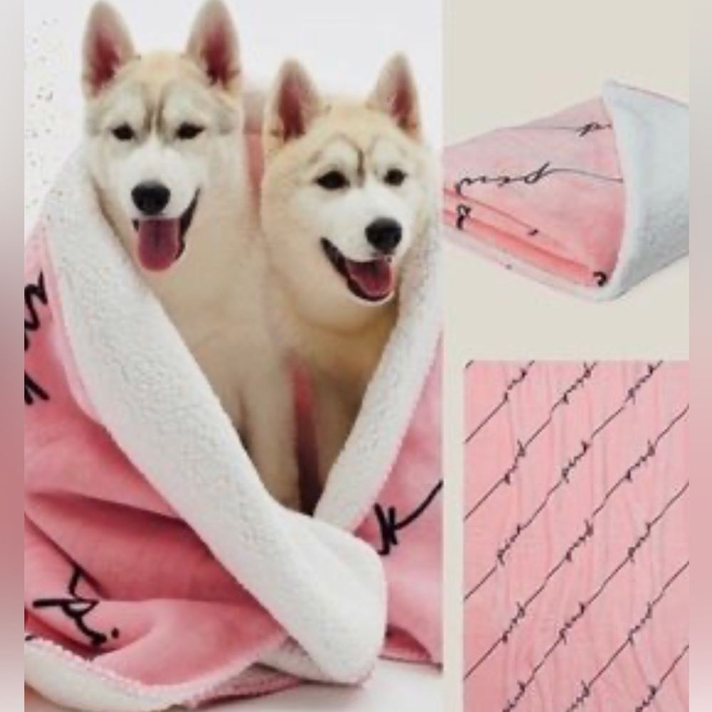 Twin VS pink throw blanket pink/script logo nwt/nip
